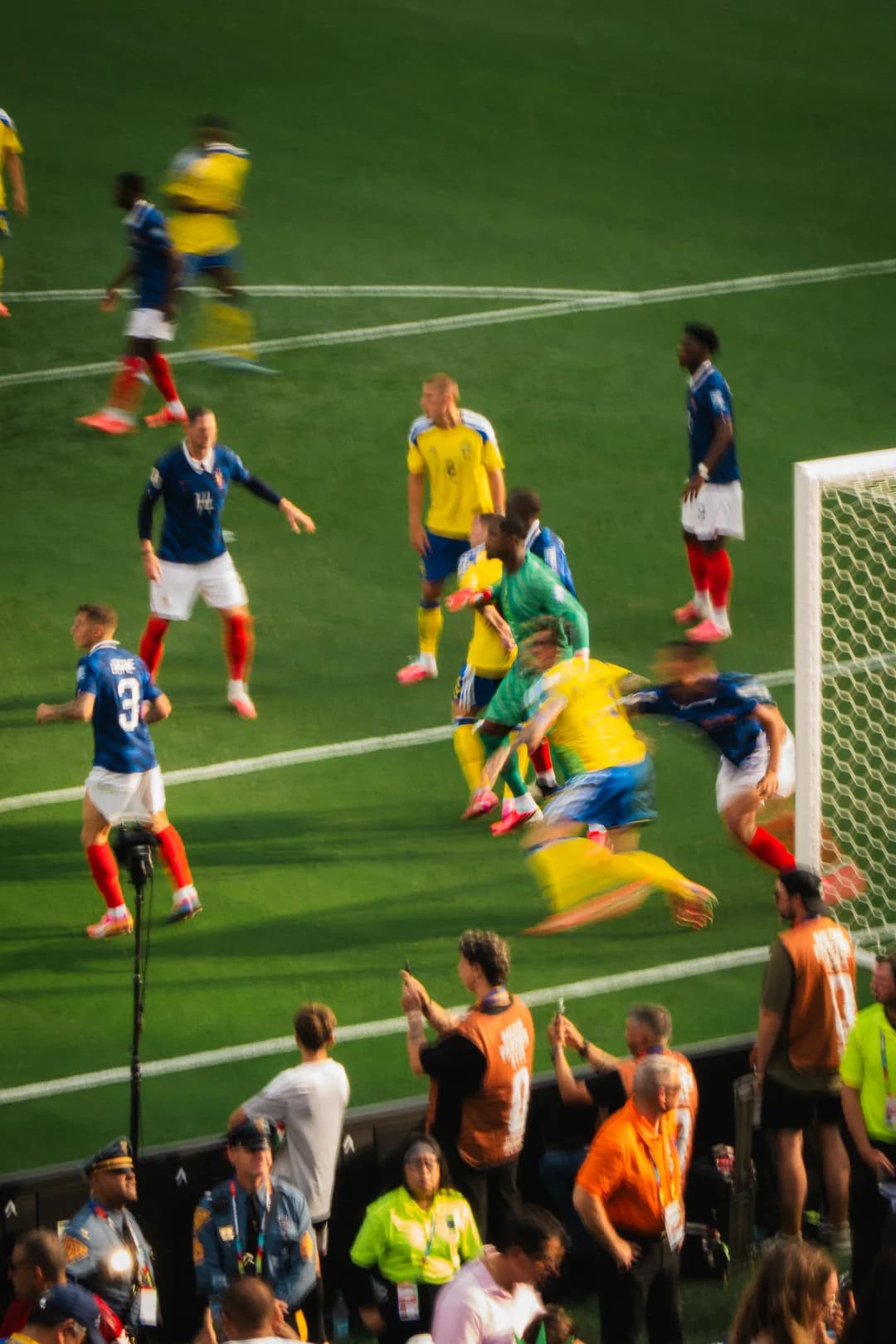 Scramble in the six-yard box at a France international