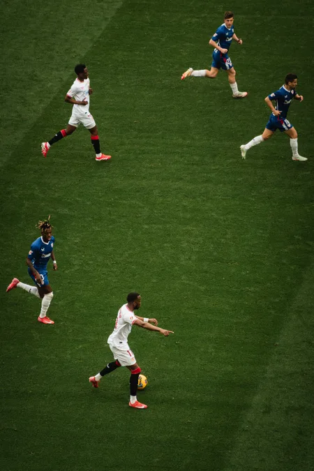 Sevilla in possession as Rangers close down the middle