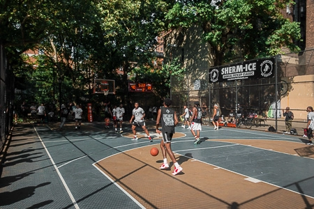 A pickup game on the West 4th Street basketball courts